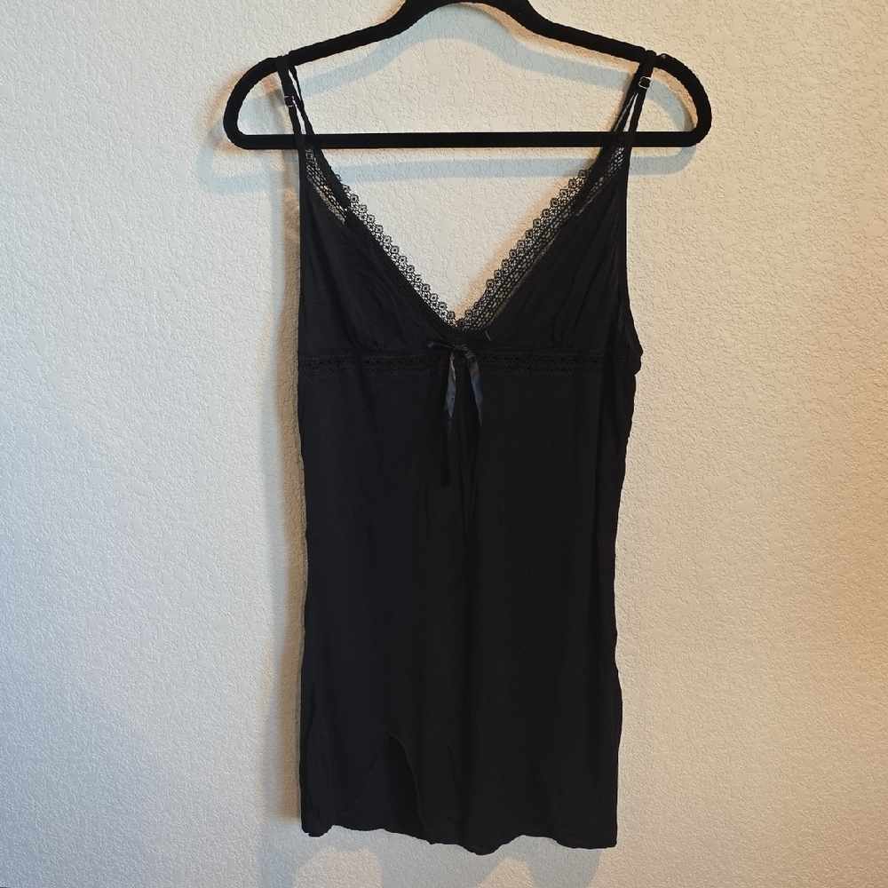 Avidlove Black Lace Trim V-Neck Chemise Nightgown - Large